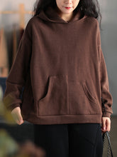 Women Retro Loose Long Sleeve Hooded Sweatshirt